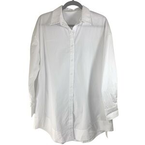 LYANER Women's M White Casual Cotton Collar V Neck Button Down Loose Shirt Dress